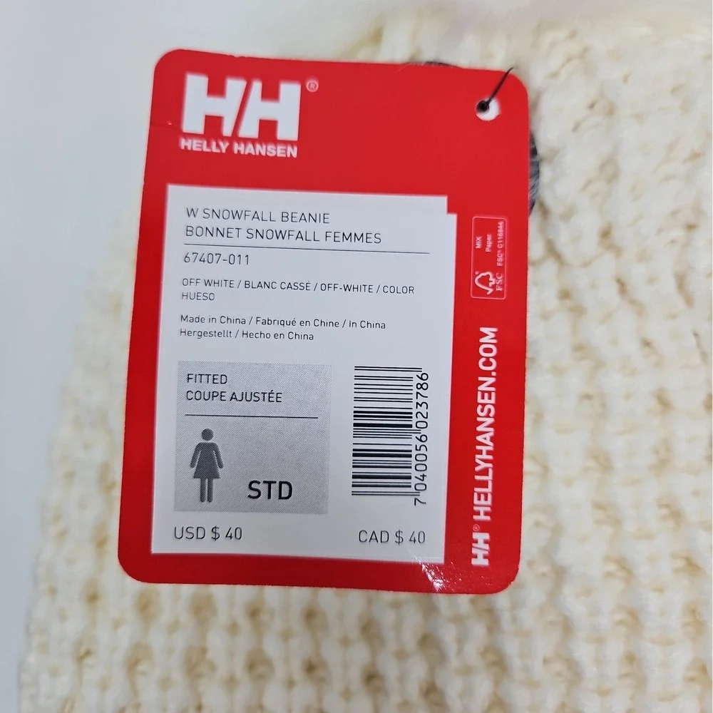 Helly Hansen Womens Ivory Snowfall Faux Fur Lined Pom Pom Beanie NWT